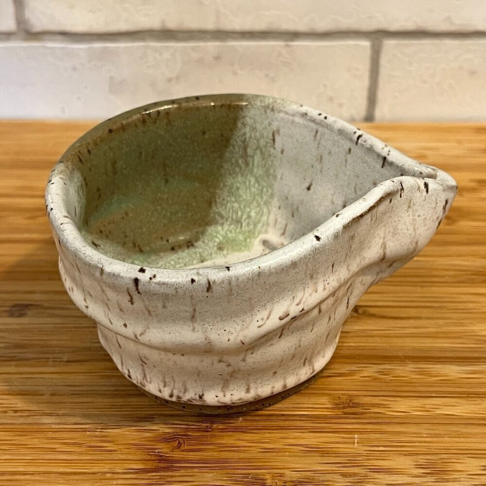 Handmade Art Pottery Bowl Freeform Pouring Bowl Brown Cream Green Speckle Spout